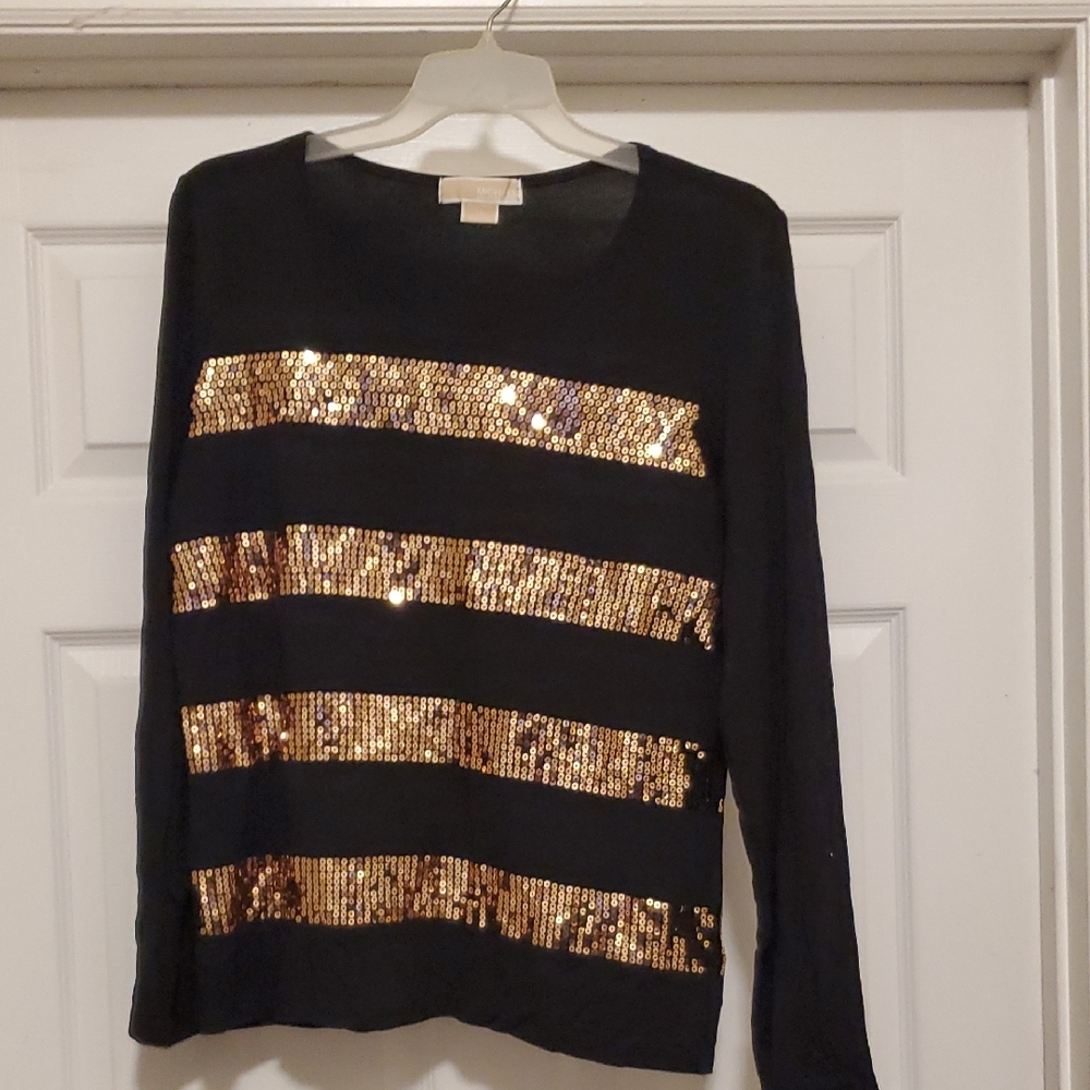 Michael Kors Collection Black and Gold Sequin Blouse